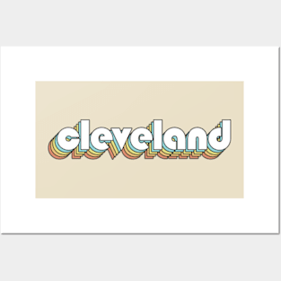 Cleveland - Retro Rainbow Typography Faded Style Posters and Art